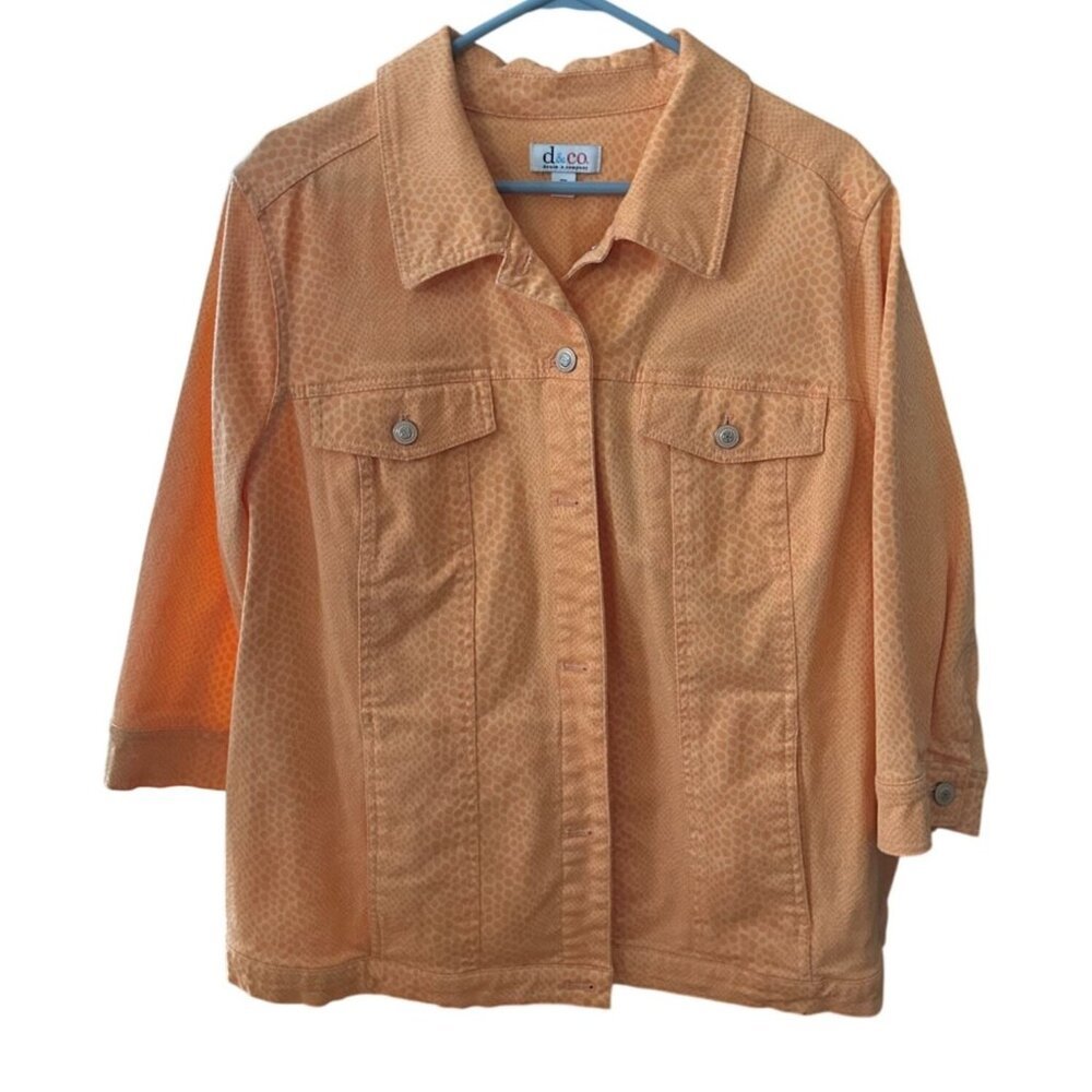 Denim & Co Jean Jacket Peach Leopard Print Size 1x QVC